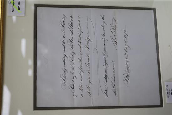 A framed Warrant for a Conditional Pardon, signed by General Grant, together with a photograph of the General